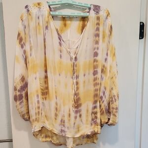 Young Fabulous & Broke Yellow and Purple Tie-Dye Blouse, Sz L